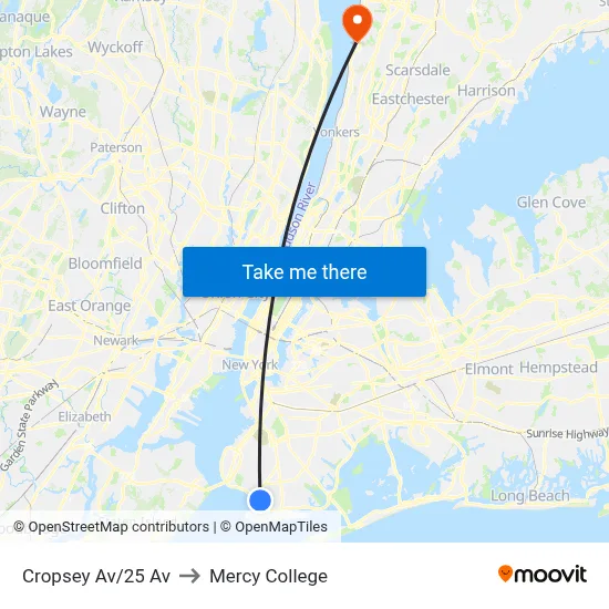 Cropsey Av/25 Av to Mercy College map