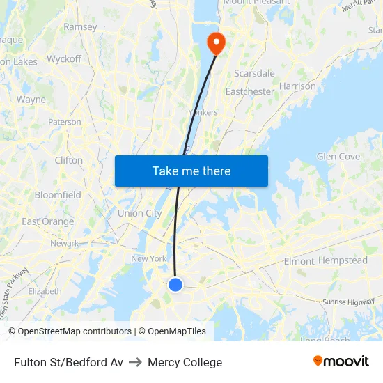 Fulton St/Bedford Av to Mercy College map