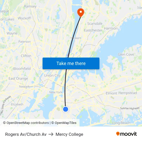 Rogers Av/Church Av to Mercy College map