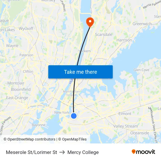 Meserole St/Lorimer St to Mercy College map