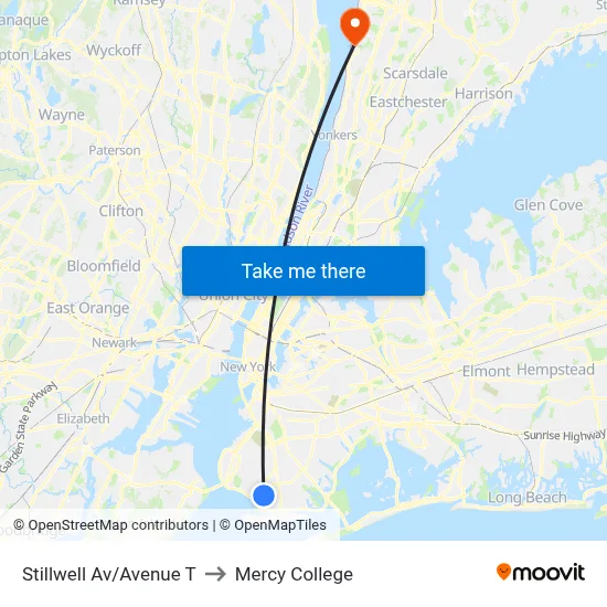 Stillwell Av/Avenue T to Mercy College map