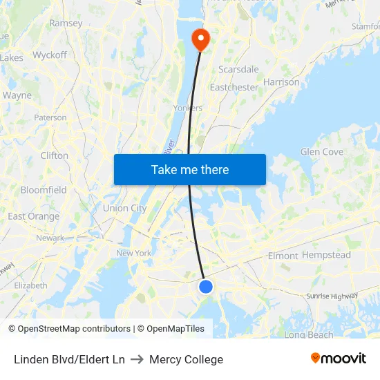 Linden Blvd/Eldert Ln to Mercy College map