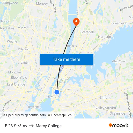 E 23 St/3 Av to Mercy College map