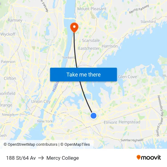 188 St/64 Av to Mercy College map