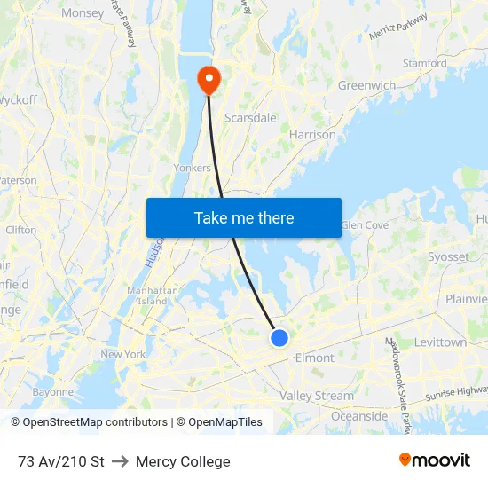 73 Av/210 St to Mercy College map