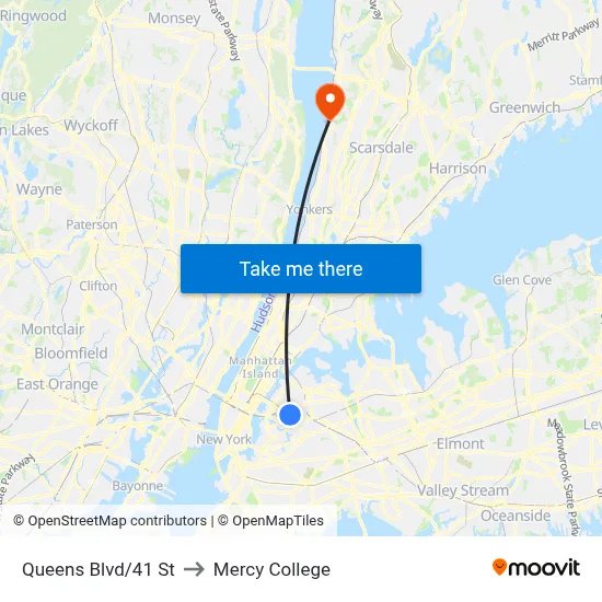 Queens Blvd/41 St to Mercy College map