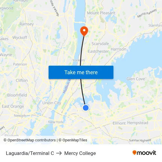 Laguardia/Terminal C to Mercy College map