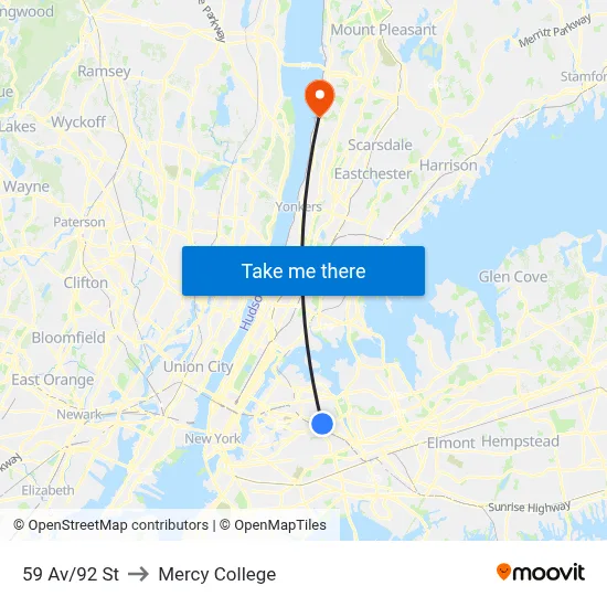 59 Av/92 St to Mercy College map