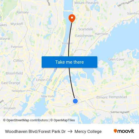 Woodhaven Blvd/Forest Park Dr to Mercy College map