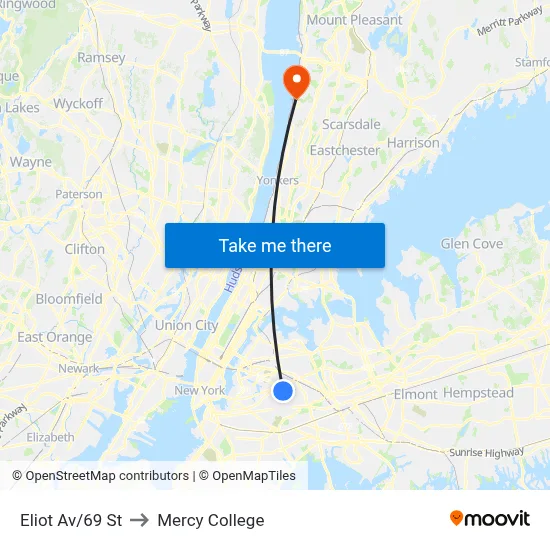 Eliot Av/69 St to Mercy College map