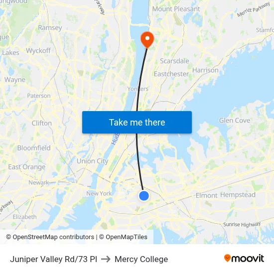 Juniper Valley Rd/73 Pl to Mercy College map