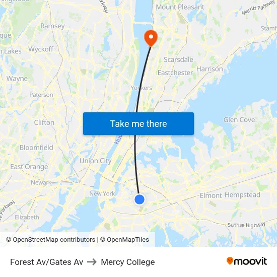 Forest Av/Gates Av to Mercy College map