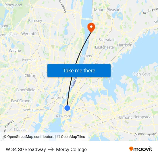 W 34 St/Broadway to Mercy College map