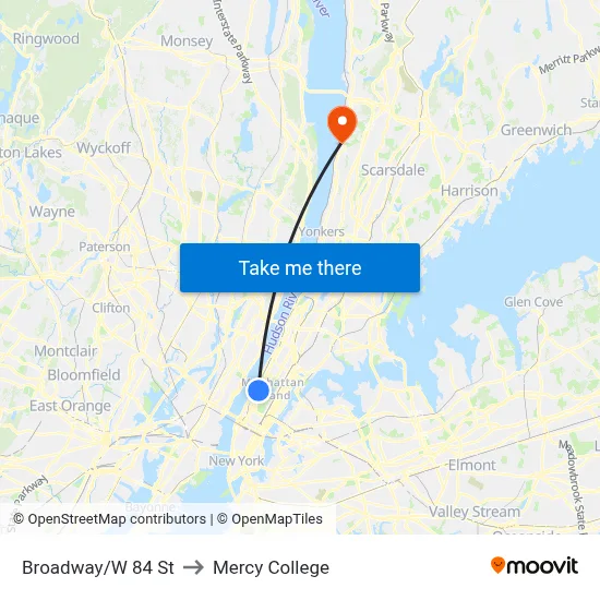 Broadway/W 84 St to Mercy College map