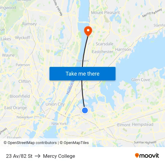 23 Av/82 St to Mercy College map