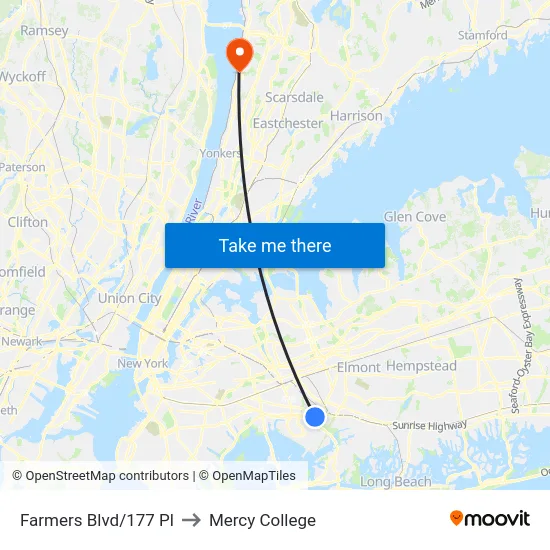Farmers Blvd/177 Pl to Mercy College map