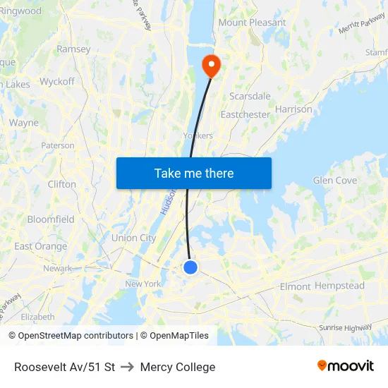 Roosevelt Av/51 St to Mercy College map