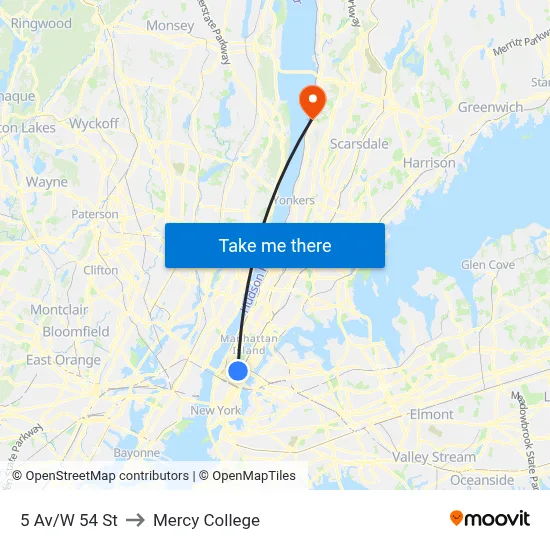 5 Av/W 54 St to Mercy College map