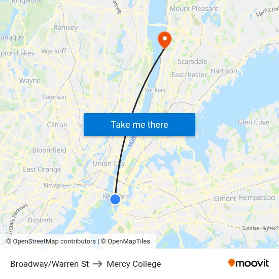 Broadway/Warren St to Mercy College map