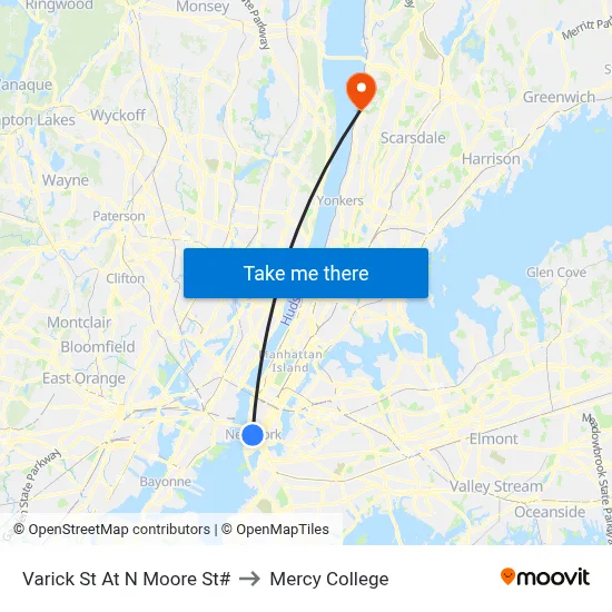 Varick St At N Moore St# to Mercy College map