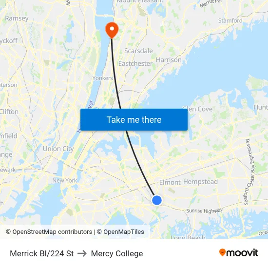 Merrick Bl/224 St to Mercy College map