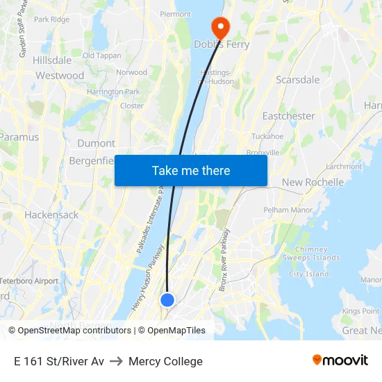 E 161 St/River Av to Mercy College map