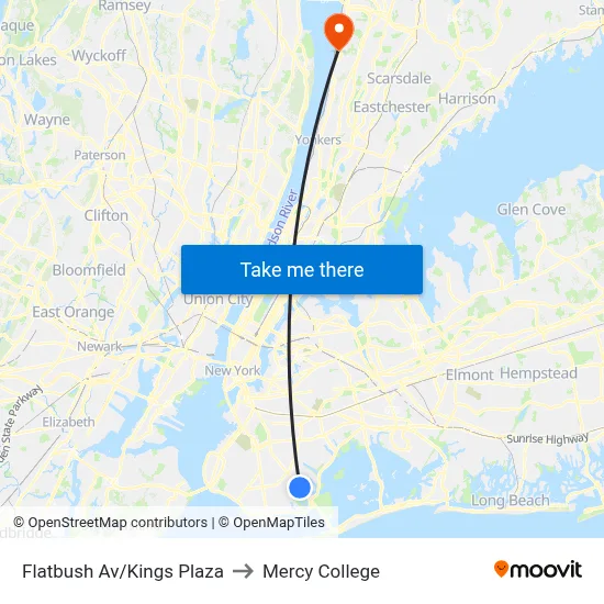 Flatbush Av/Kings Plaza to Mercy College map