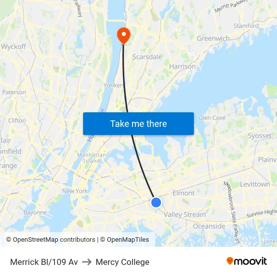 Merrick Bl/109 Av to Mercy College map