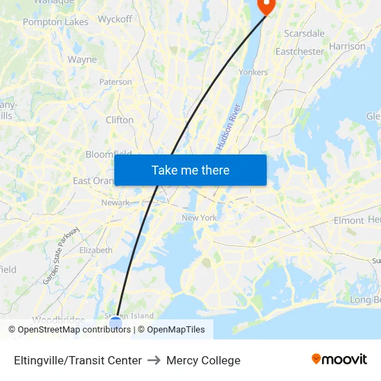 Eltingville/Transit Center to Mercy College map