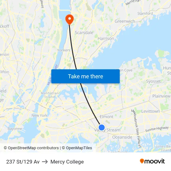 237 St/129 Av to Mercy College map