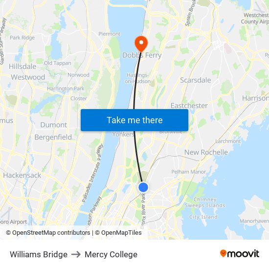 Williams Bridge to Mercy College map