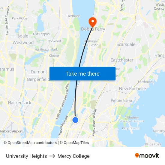 University Heights to Mercy College map