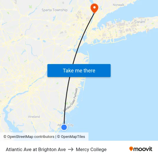 Atlantic Ave at Brighton Ave to Mercy College map