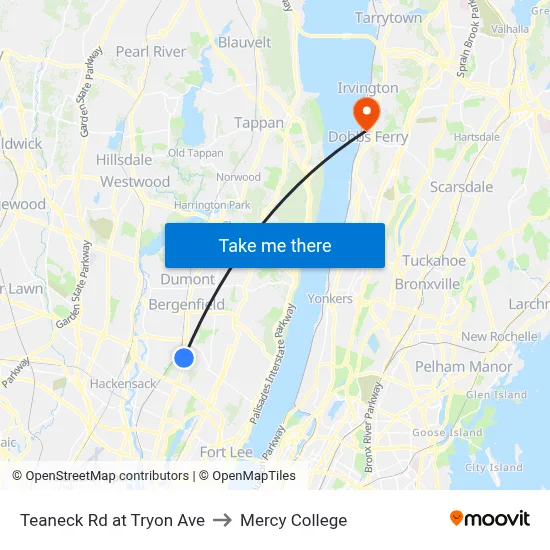 Teaneck Rd at Tryon Ave to Mercy College map
