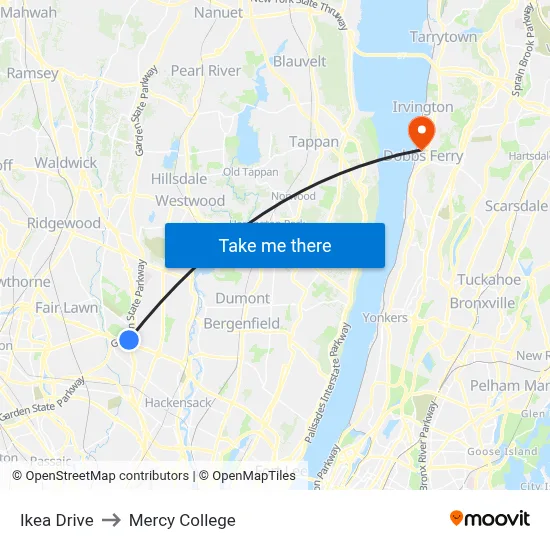 Ikea Drive to Mercy College map