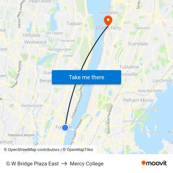 G W Bridge Plaza East to Mercy College map