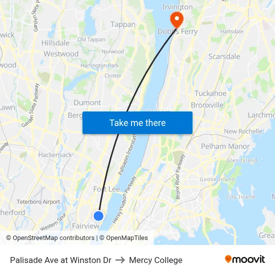 Palisade Ave at Winston Dr to Mercy College map