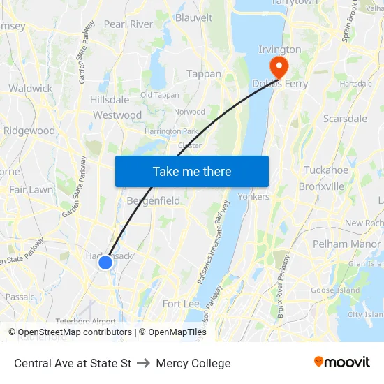 Central Ave at State St to Mercy College map