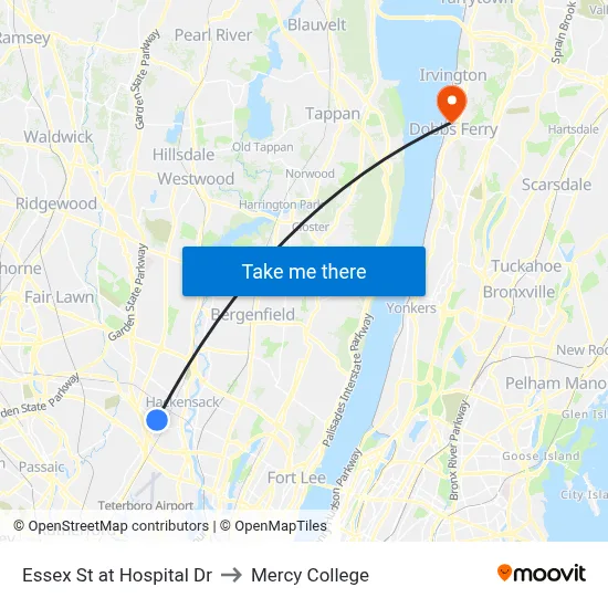 Essex St at Hospital Dr to Mercy College map