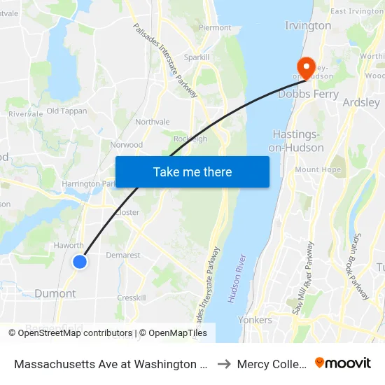 Massachusetts Ave at Washington Ave to Mercy College map