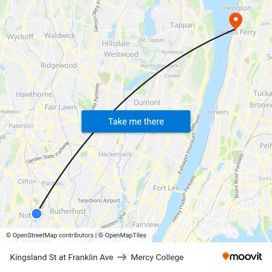 Kingsland St at Franklin Ave to Mercy College map