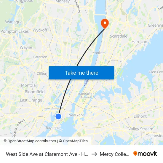 West Side Ave at Claremont Ave - Hblr to Mercy College map