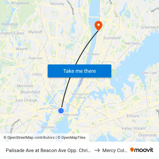Palisade Ave at Beacon Ave Opp. Christ Hospital to Mercy College map