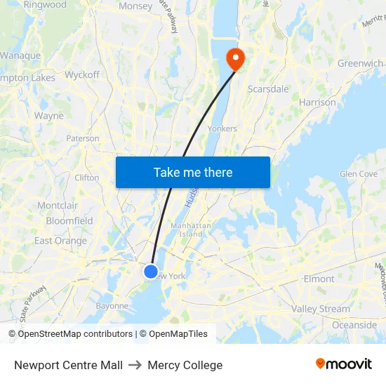 Newport Centre Mall to Mercy College map