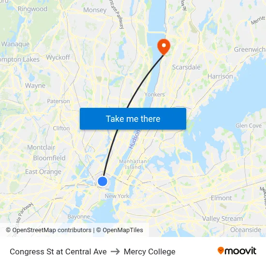 Congress St at Central Ave to Mercy College map