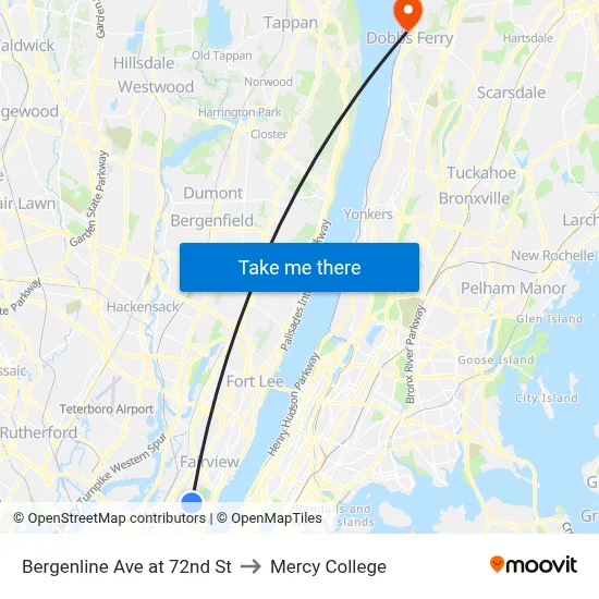 Bergenline Ave at 72nd St to Mercy College map