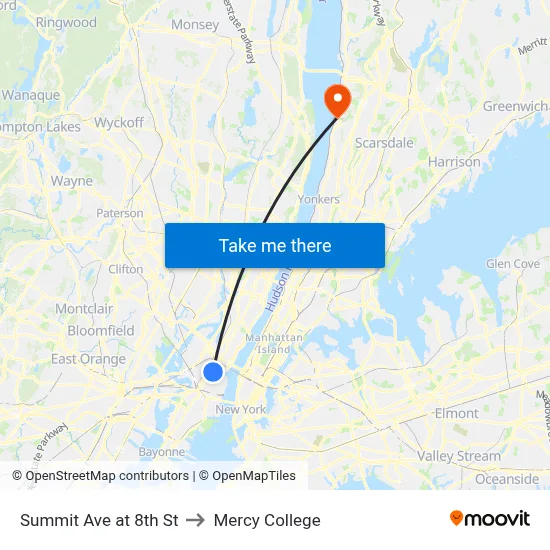 Summit Ave at 8th St to Mercy College map