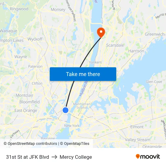 31st St at JFK Blvd to Mercy College map