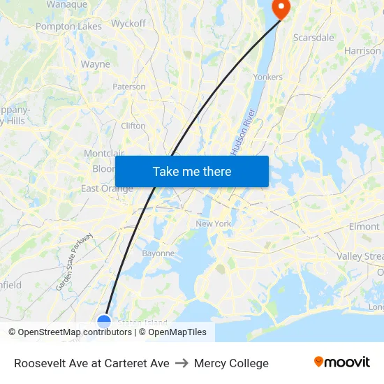 Roosevelt Ave at Carteret Ave to Mercy College map