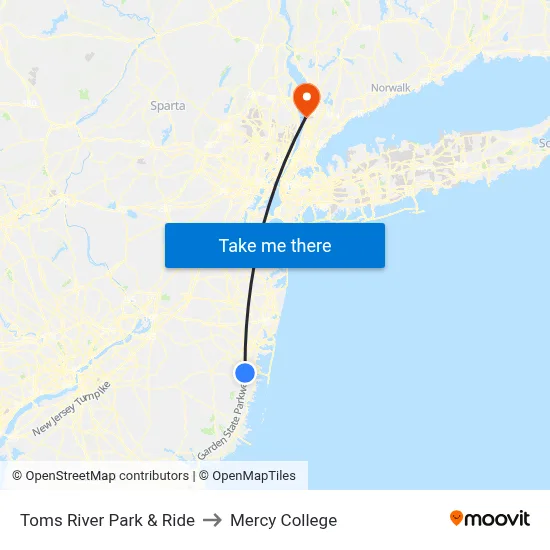 Toms River Park & Ride to Mercy College map